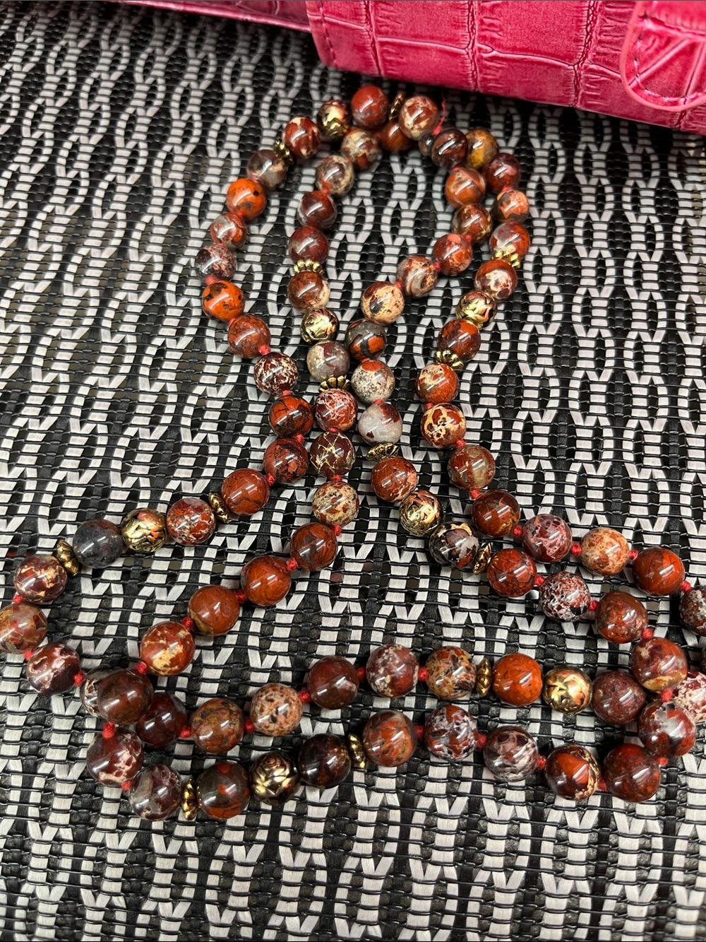 Multi-Tone Brown Agate Beaded Necklace with Gold Accent Beads